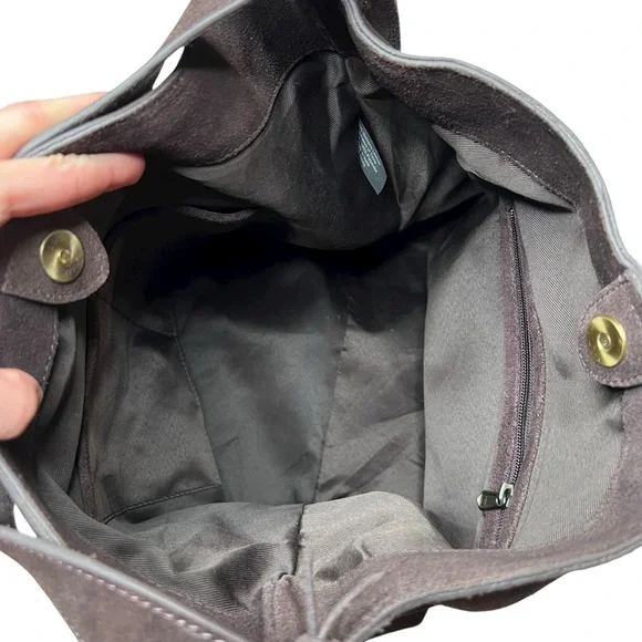 Chocolate Brown 100% Genuine Suede Leather Slouchy Hobo Bag Gold Buckle Strap - Picture 10 of 16